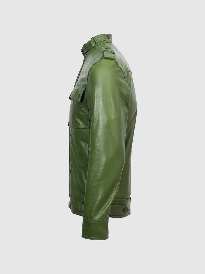 Slim Fit Men Green Biker Jacket