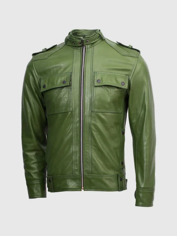 Buy Slim Fit Men Green Biker Jacket