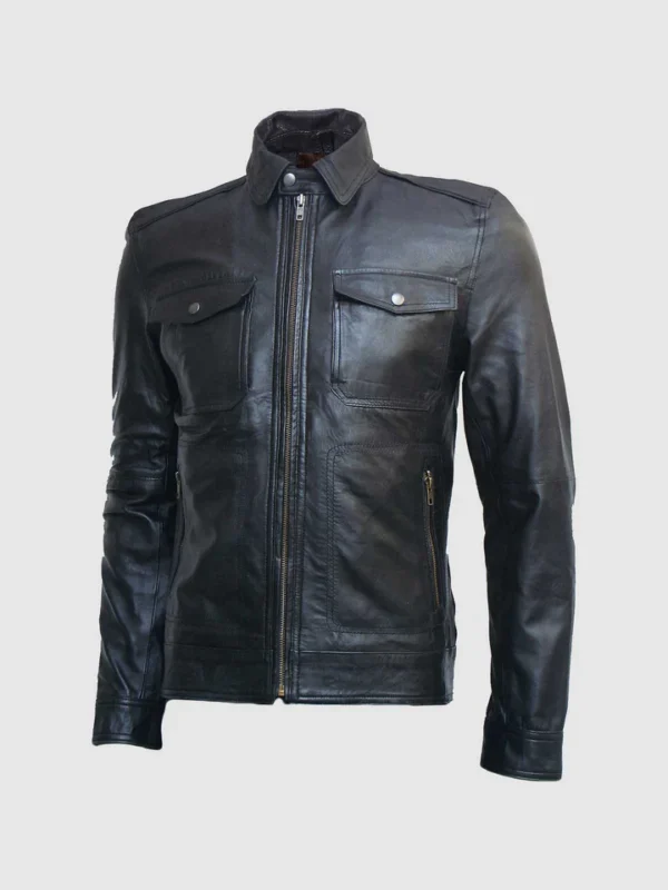 Mens Slim Fit Biker Black Leather Jacket