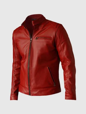 Elegant Red Biker Leather Jacket for Men