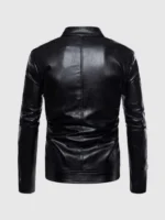 Black Stand Collar Leather Jacket for Men