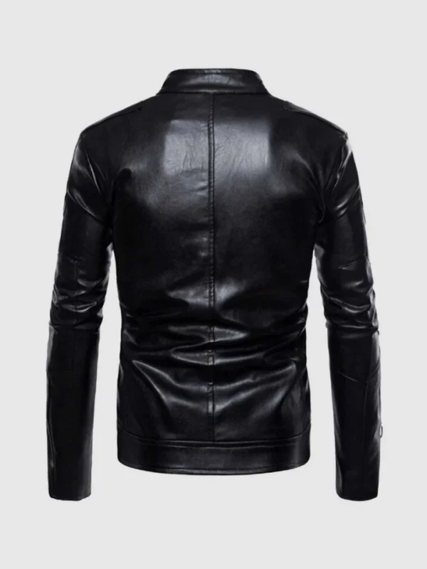 Black Stand Collar Leather Jacket for Men