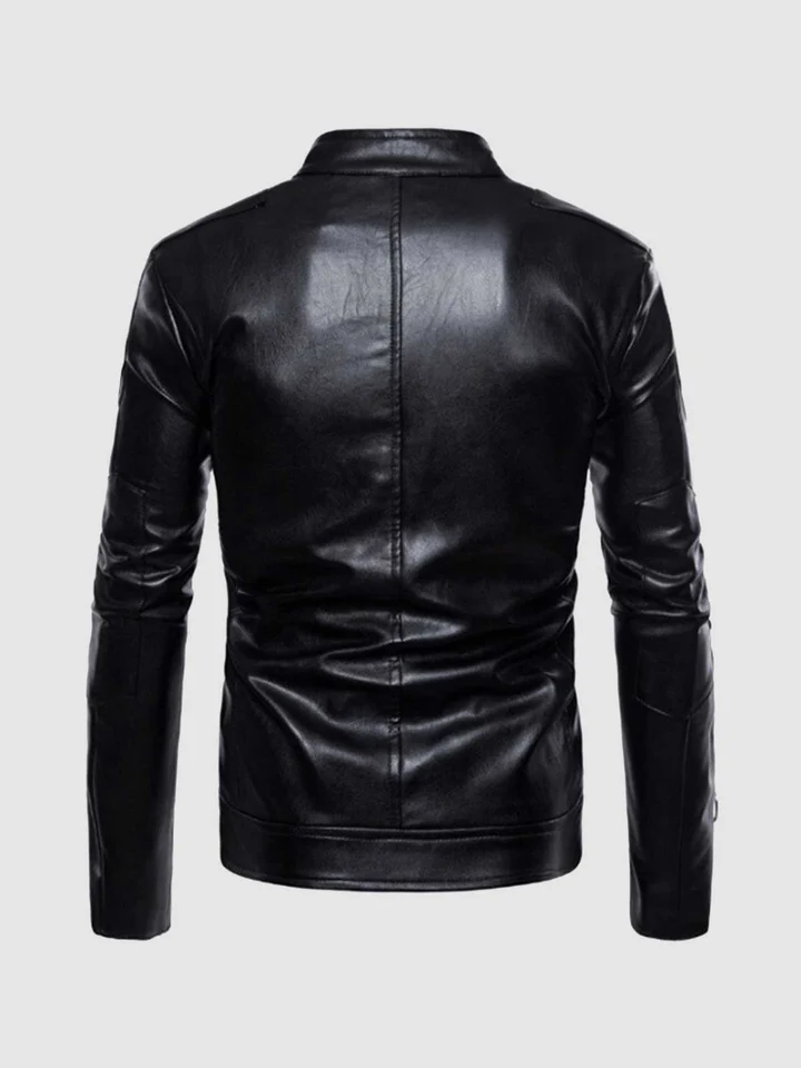 Stand Collar Leather Jacket