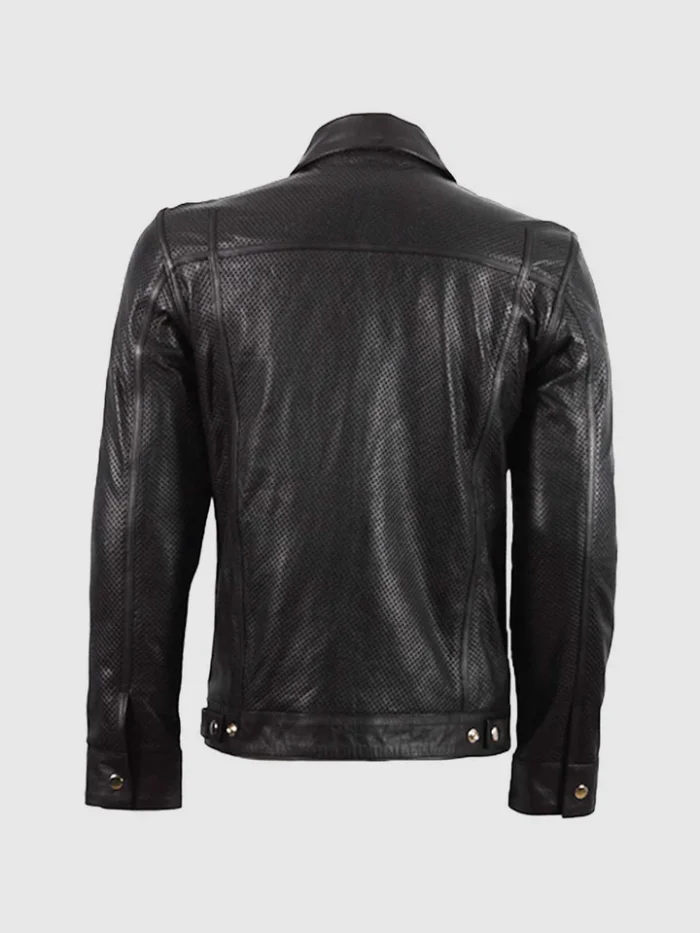 Stylish Men Summer Jacket - Leather Collar Biker Jacket in Black