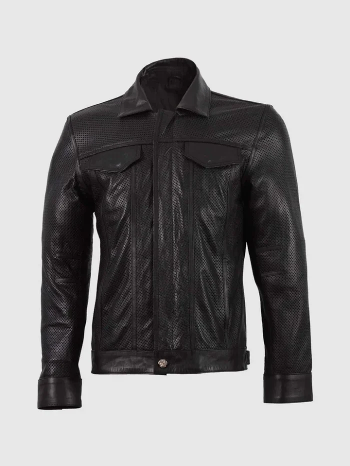 Shop Summer Leather Collar Biker Jacket in Black for Men