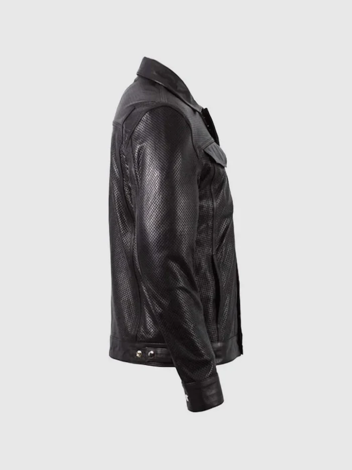 Classic Summer Leather Collar Biker Jacket in Black