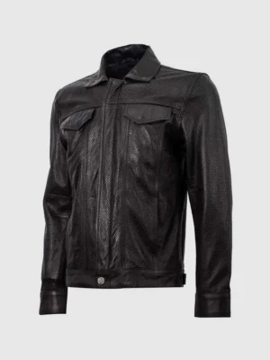 Summer Jacket - Leather Collar Biker Jacket in Black