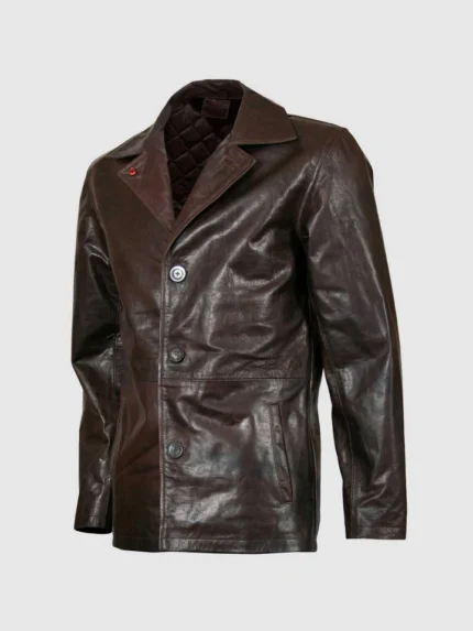 Buy Vintage 3 Button Brown Leather Coat for Men