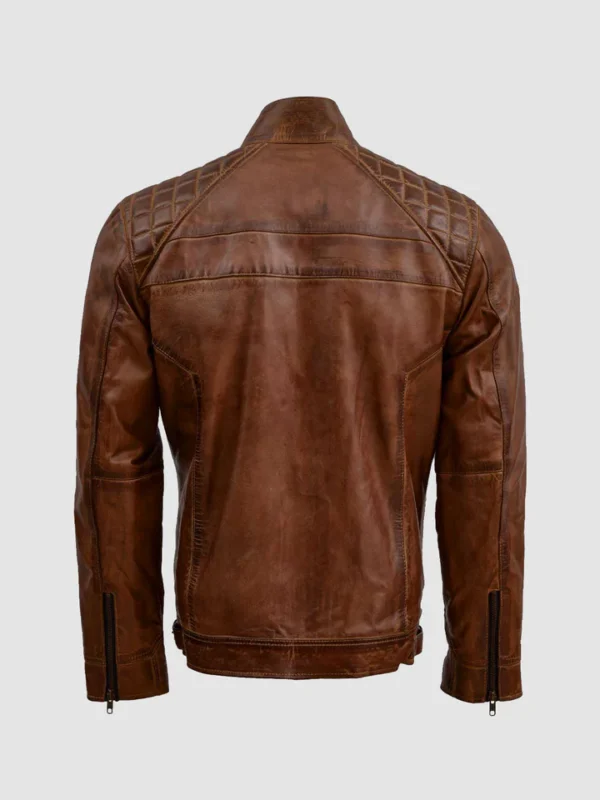 Waxed Leather Jacket for Men in Tan Brown