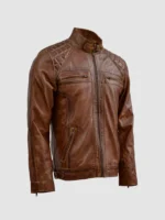 Men Tan Brown Waxed Leather Jacket