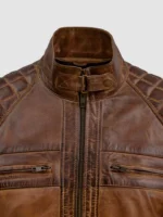 Tan Brown Waxed Leather Jacket for Men