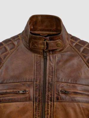 Tan Brown Waxed Leather Jacket for Men