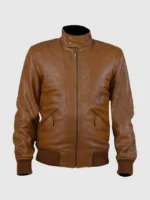 Buy Tan Leather Bomber Jacket for Men