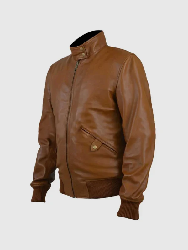 Tan leather bomber jacket for men on sale