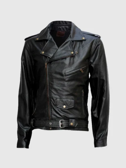 Terminator Black Leather Motorcycle Jacket for Men