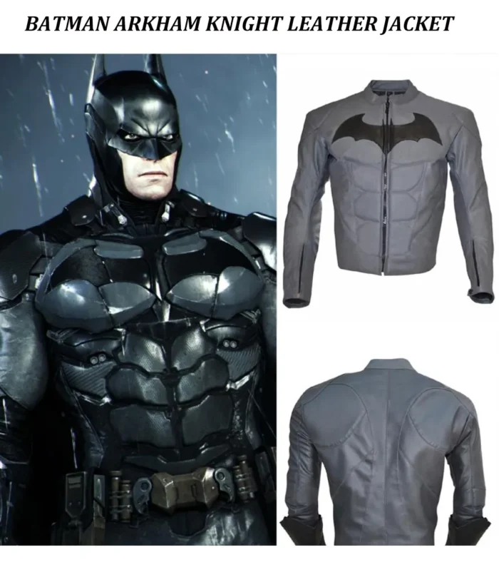 Batman Arkham Knight Leather Jacket in Gray Color