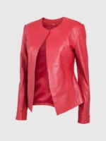 Red Open Front Collarless Jacket for Women