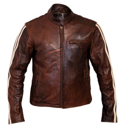 Tivoli Retro Brown Cruiser Removable Armour Leather Jacket