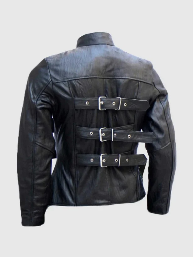 Trench Look Belted Men's Black Leather Jacket