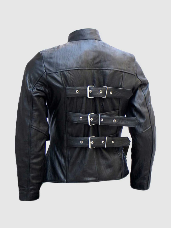 Trench Look Belted Men's Black Leather Jacket