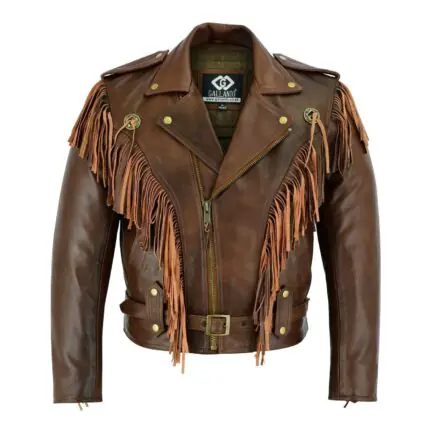 Vintage Brown Fringe Leather Jacket - Tassle Concho Premium