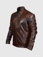 Brown Vintage Leather Waxed Jacket For Men