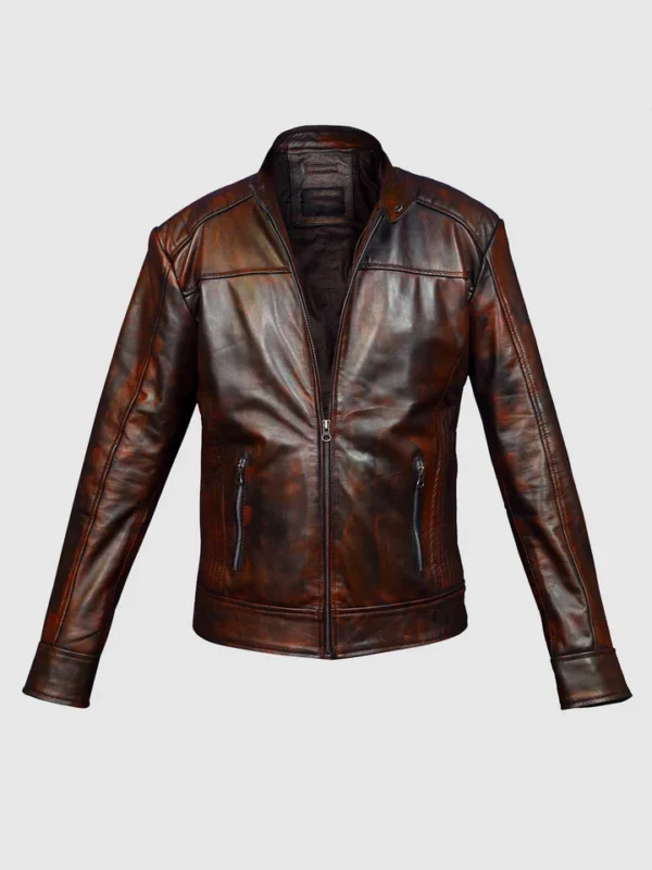 Vintage Leather Waxed Jacket For Men