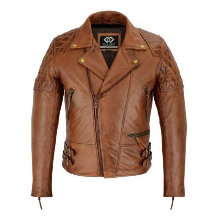 Vintage Tan Brown Diamond Motorcycle Soft Leather Jacket