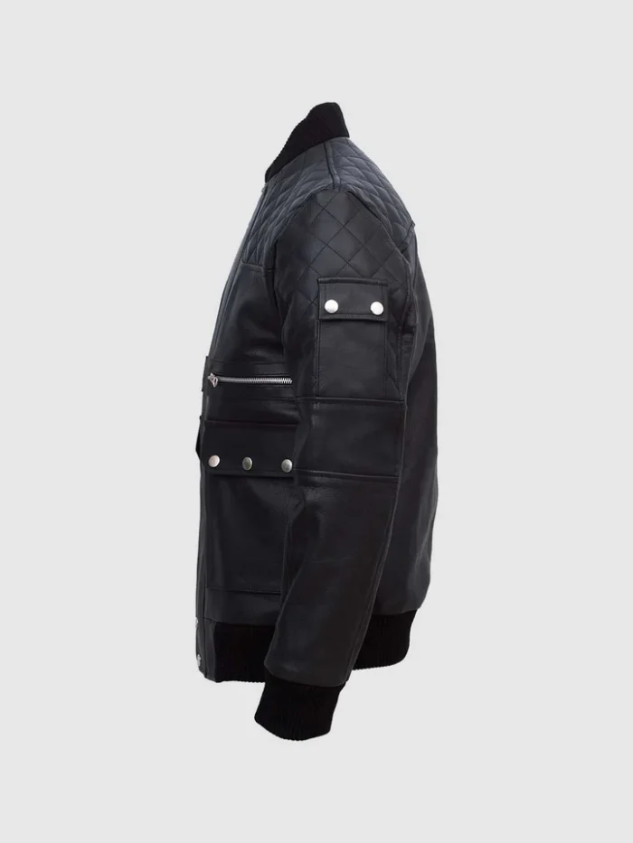 Work Wear Black Bomber Leather Jacket- Lavoro