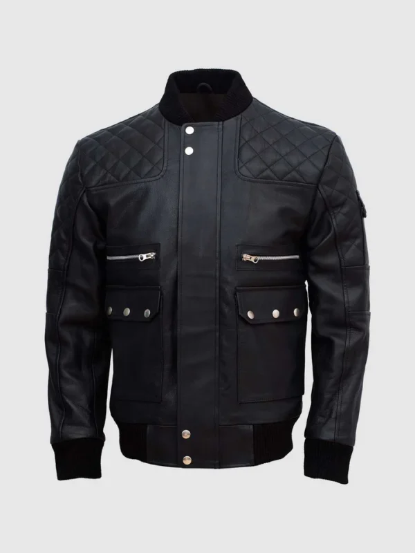 Men Work Wear Black Bomber Leather Jacket- Lavoro