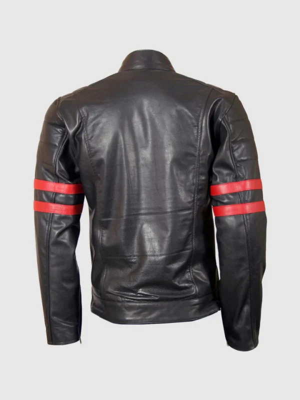 Buy Leather Biker Jacket with Red Stripes for Men